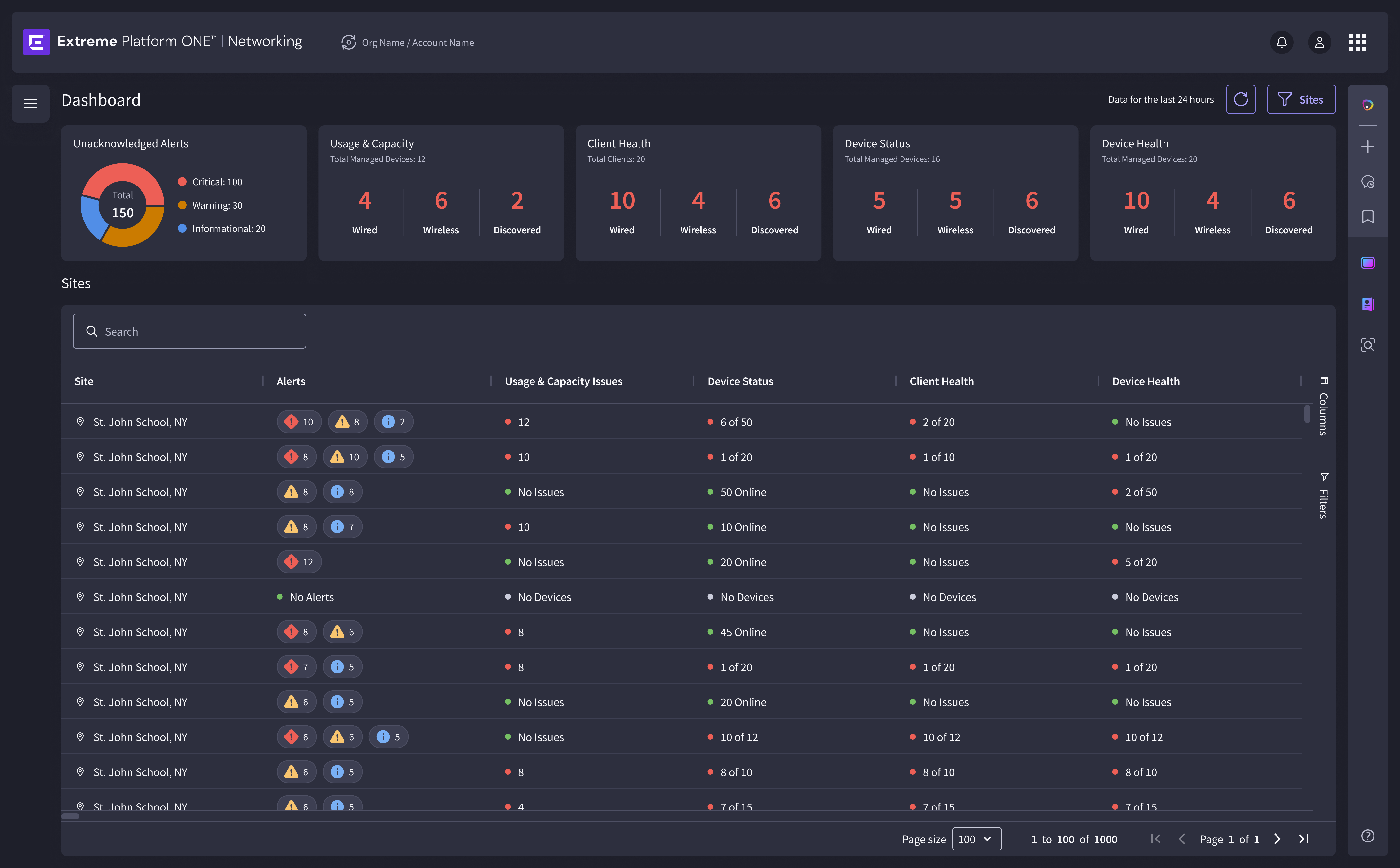 EP1 platform — Dashboard with full left-rail navigation showing all modules
